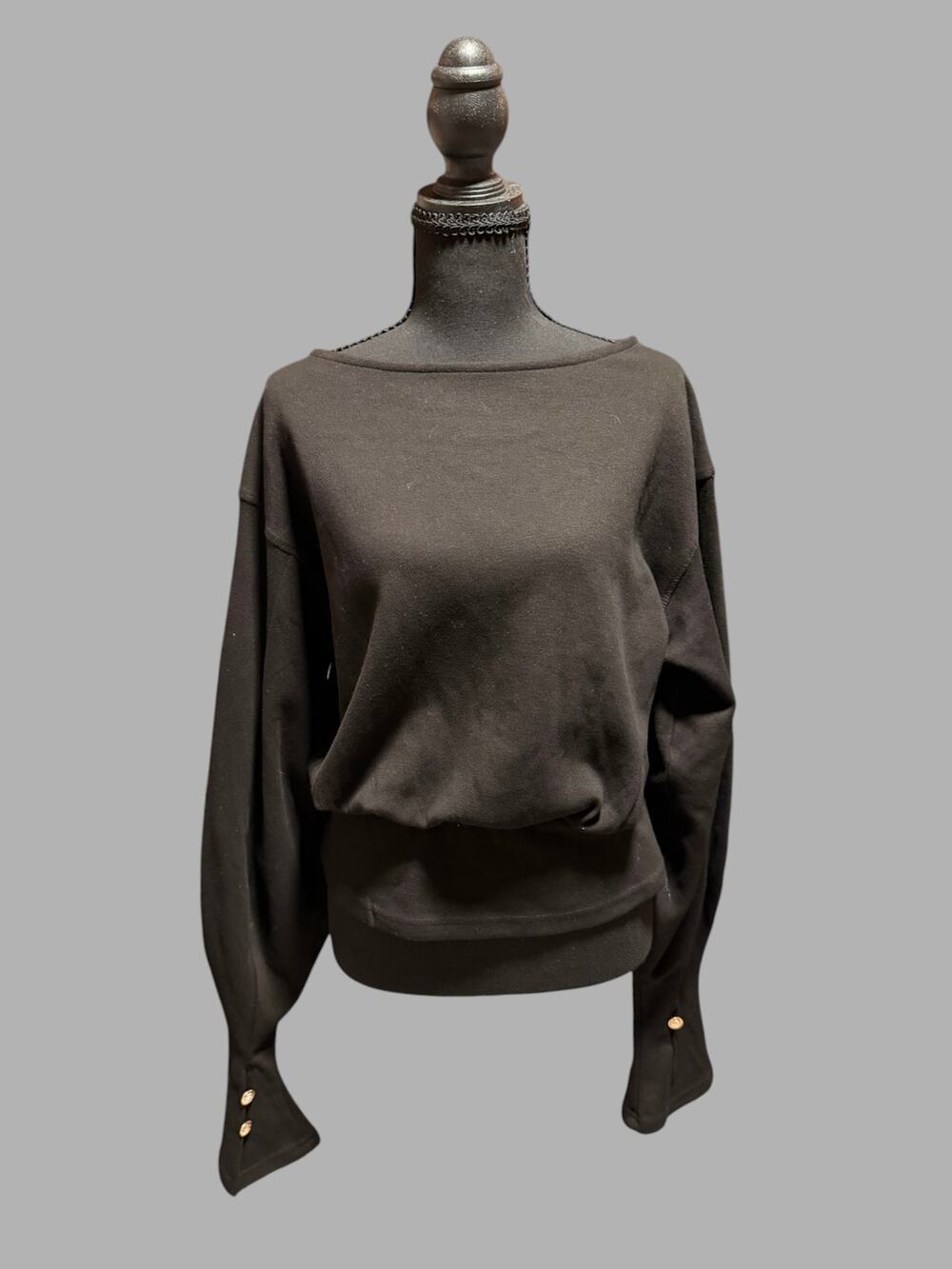 NWT Commense Black Bell Sleeve Cinched Waist Sweatshirt Top Size Medium